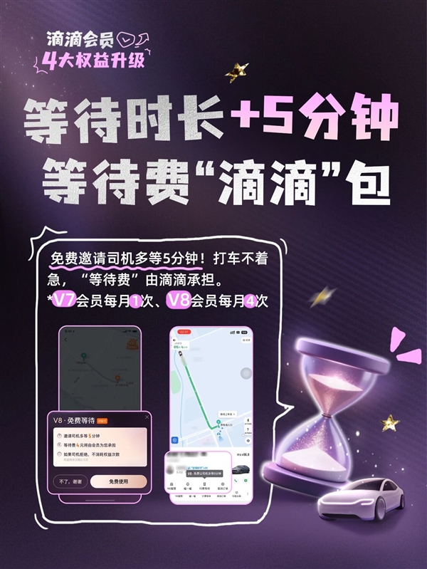 滴滴会员4大升级：V7、V8打不着车可免费远程调度