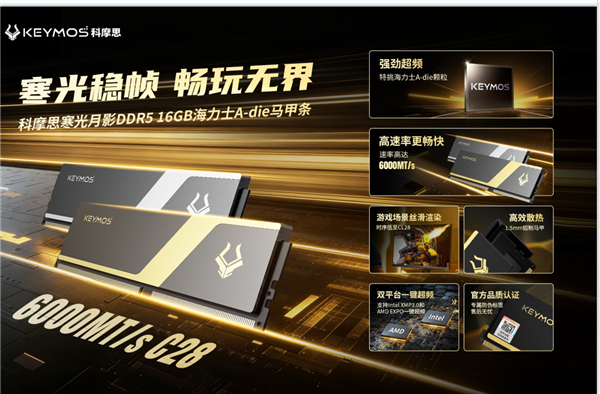 行业首款曝光显影工艺马甲条！科摩思寒光月影DDR5发布：特挑海力士A-die